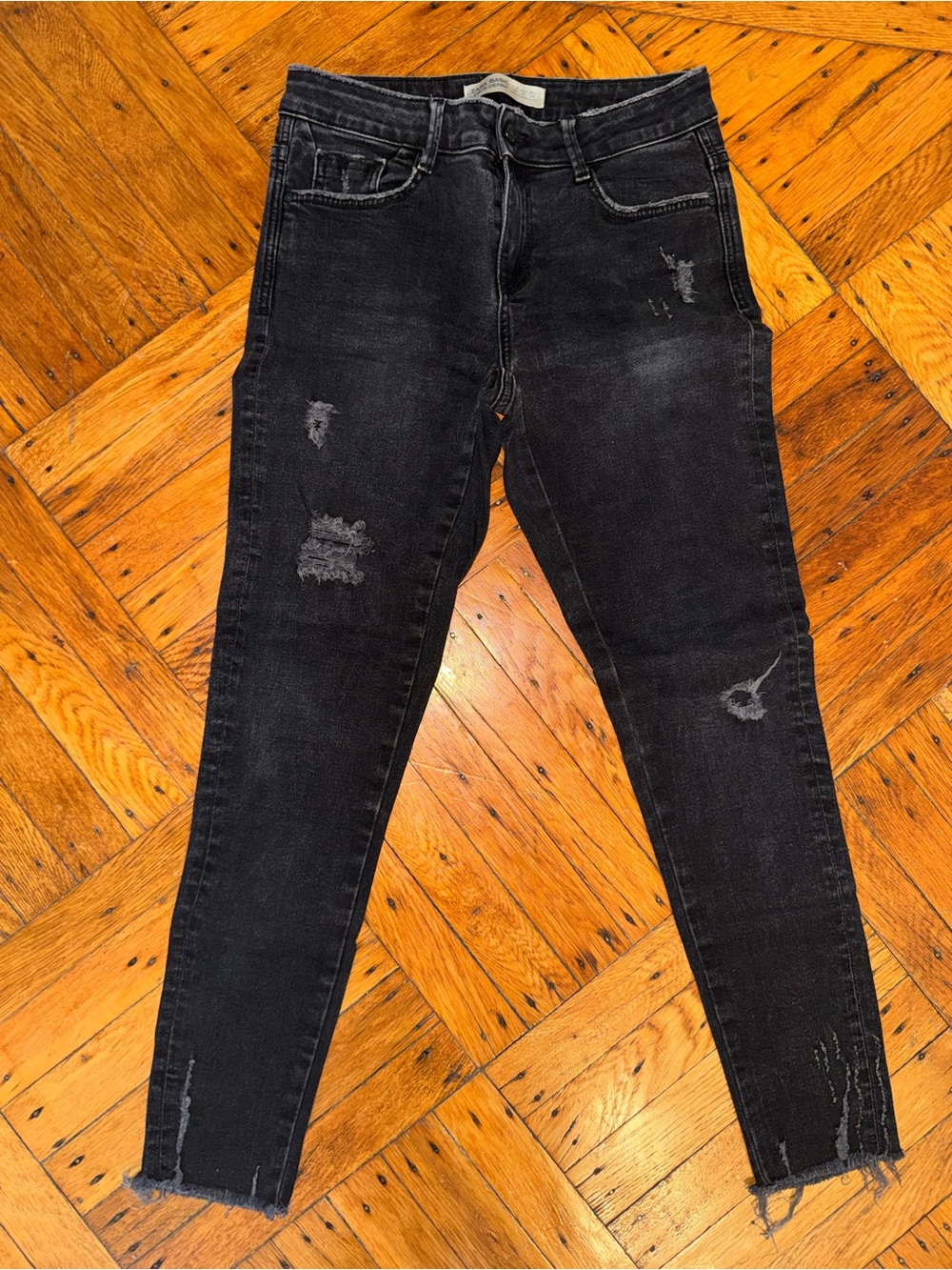 Zara Black Skinny Distressed Jeans